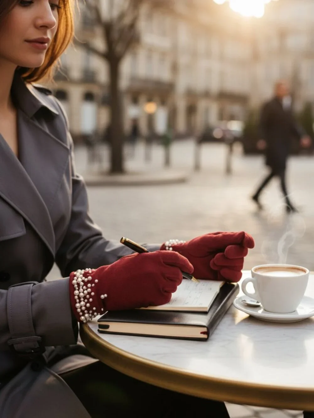 Cashmere Blend Warm Gloves  Plastic Pearl and Equipped Touch Screen Friendly